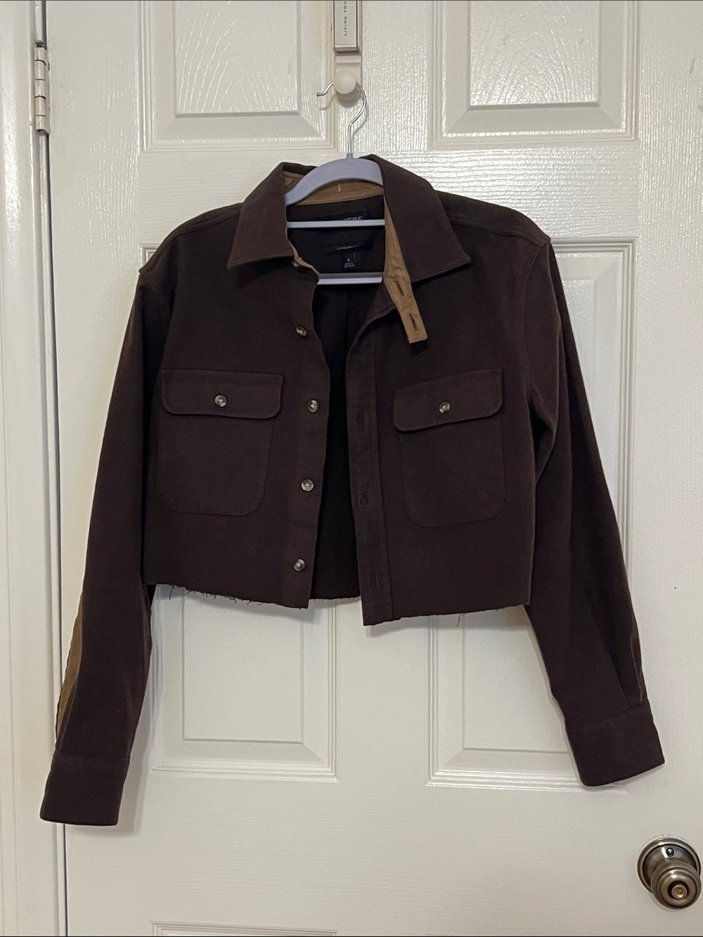 Banana Republic Dark Brown Cropped Jean Jacket with Tan Trim